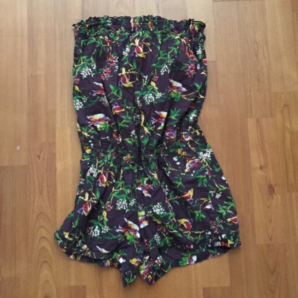 Strapless tropical bird Romper
